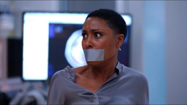 Black Lightning, Christine Adams chair tied tape gagged thumbnail