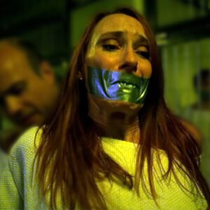 Andrea Sawatzki in 'Das Experiment' handcuffed and tape gagged