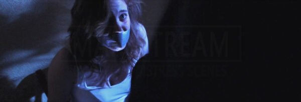 Melissa Coyne kidnapped chair tied and tape gagged in Slasher House - 03