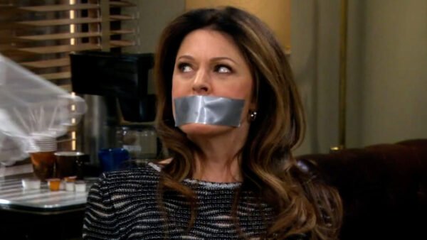 Jane Leeves kidnapped chair tied and tape gagged in Hot In Cleveland - thumbnail