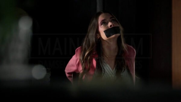 Allison Paige kidnapped chair tied and tape gagged in Adopted in Danger - 01