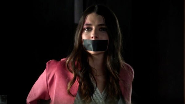 Allison Paige kidnapped chair tied and tape gagged in Adopted in Danger - thumbnail
